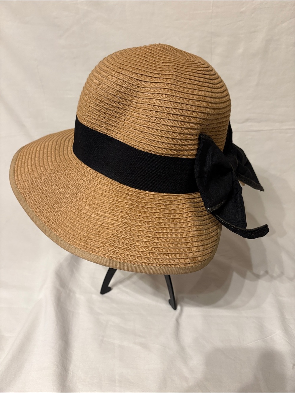 LC Lauren Conrad Tan Straw Sun Hat with Black Ribbon Bow